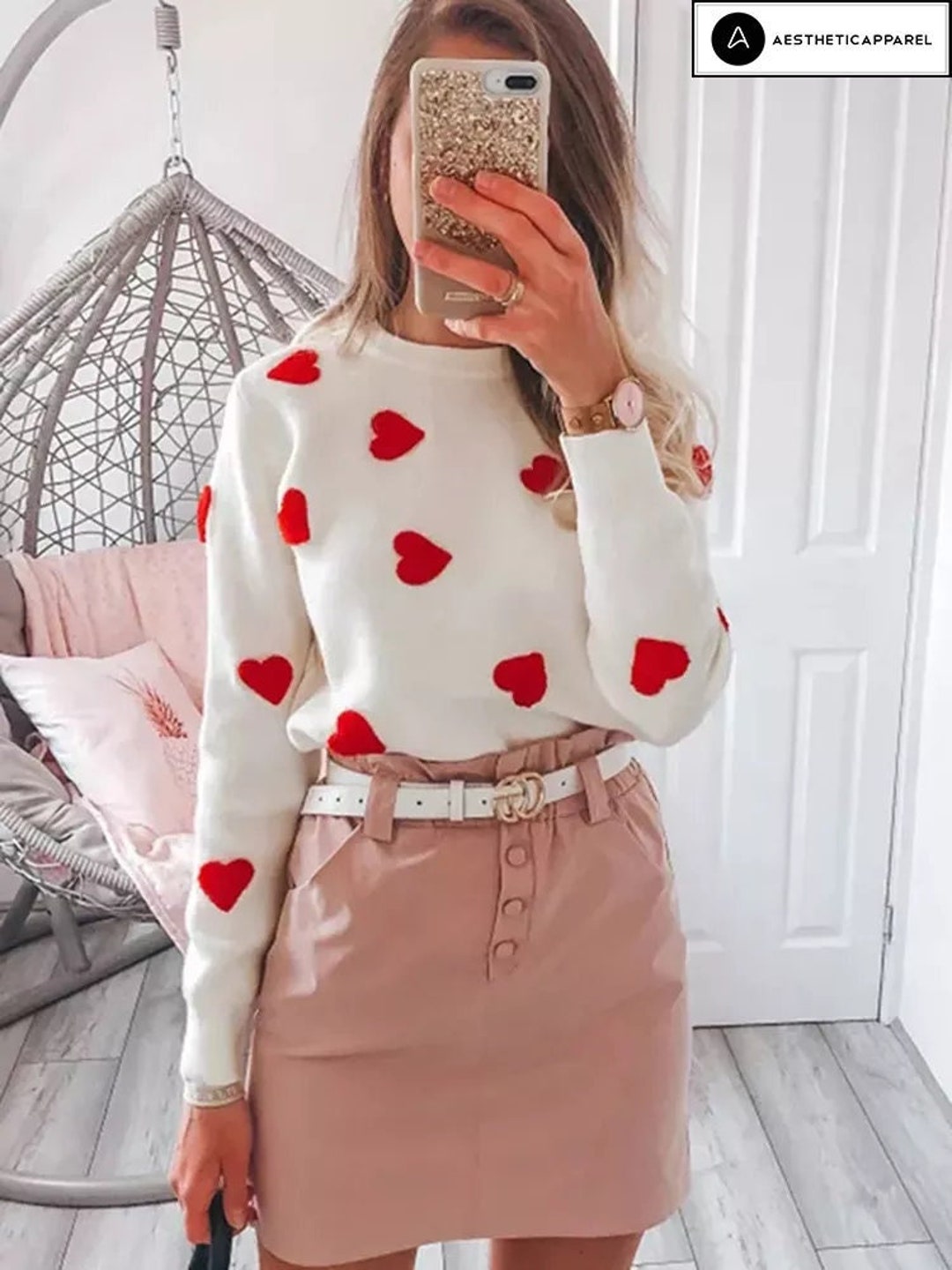 Embroidered Heart Sweater Minimalistic Knitted Sweater Heart Etsy