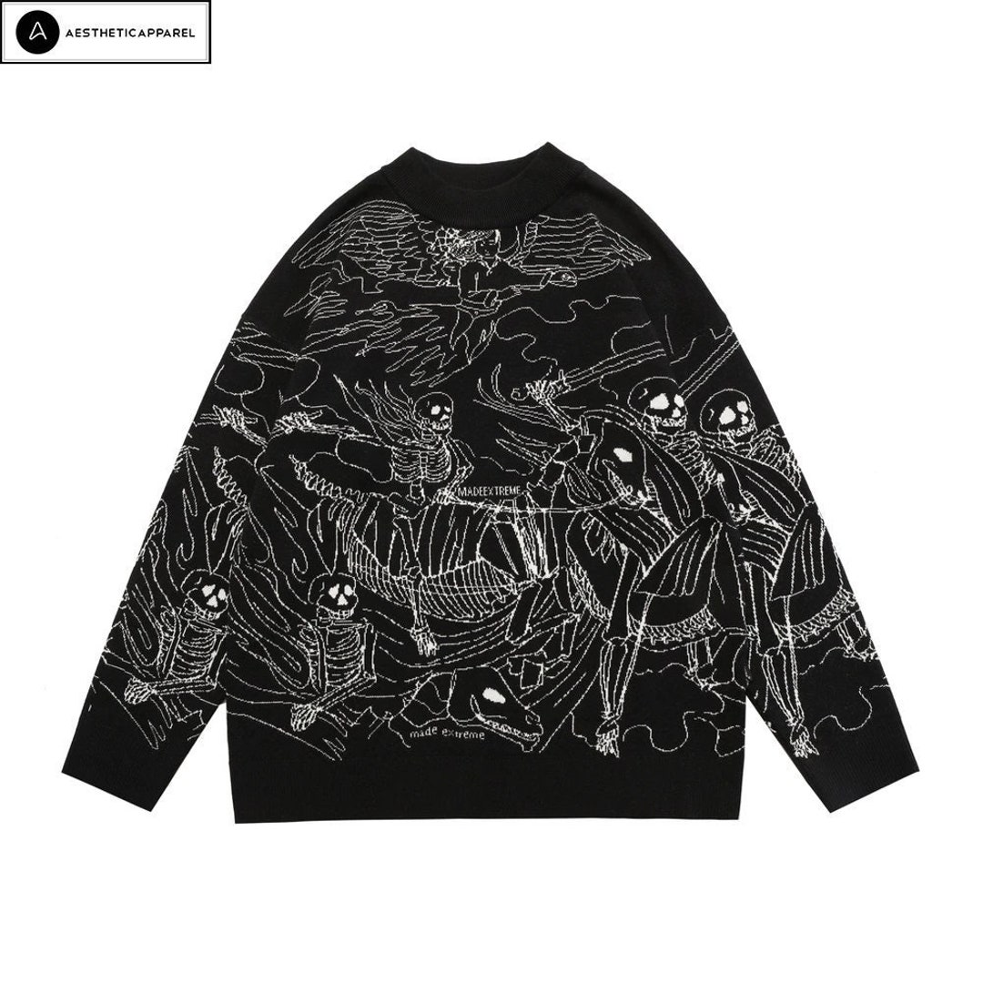 Skull Sweater Y2K Skeleton Knitted Sweater Gothic Grunge - Etsy