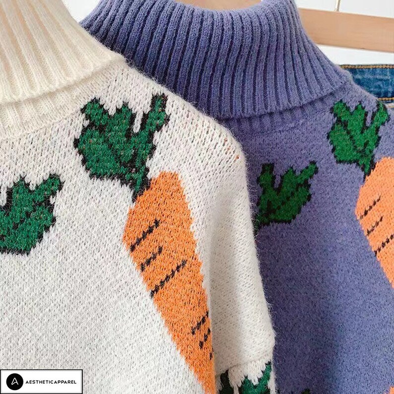 Carrot Knitted Sweater Vegetable Pattern Sweater Harajuku Etsy