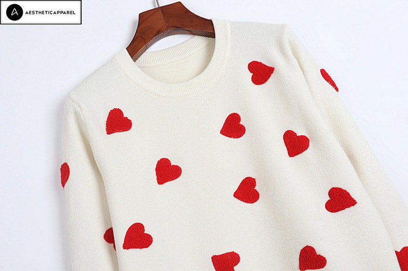 Embroidered Heart Sweater Minimalistic Knitted Sweater Heart Etsy