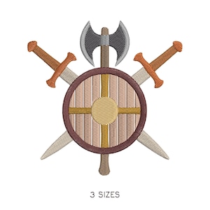 Viking Old Shield with Crossed Swords and War Axe Embroidery Design. Machine Embroidery Pattern. History Scene. Fast Download Digital File