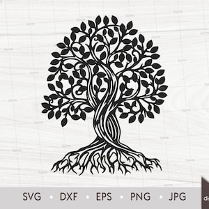 Velho Carvalho com Folhas. Modelo de Corte a Laser. Árvore da Vida Árvores. Arquivos SVG DXF Silhouette. Arquivo Digital Clipart