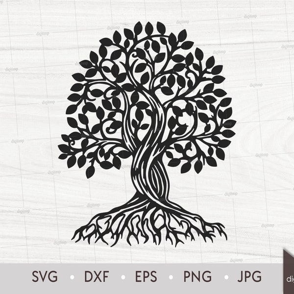 Old Oak Tree with Leaves. Laser Cut Template. Tree of Life Trees. SVG DXF Silhouette files. Clipart Digital File