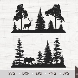 Scena di cervi che camminano e birra nella foresta di abeti. Modello tagliato al laser. Scena di stile di vita. File di silhouette SVG DXF. File digitale clipart