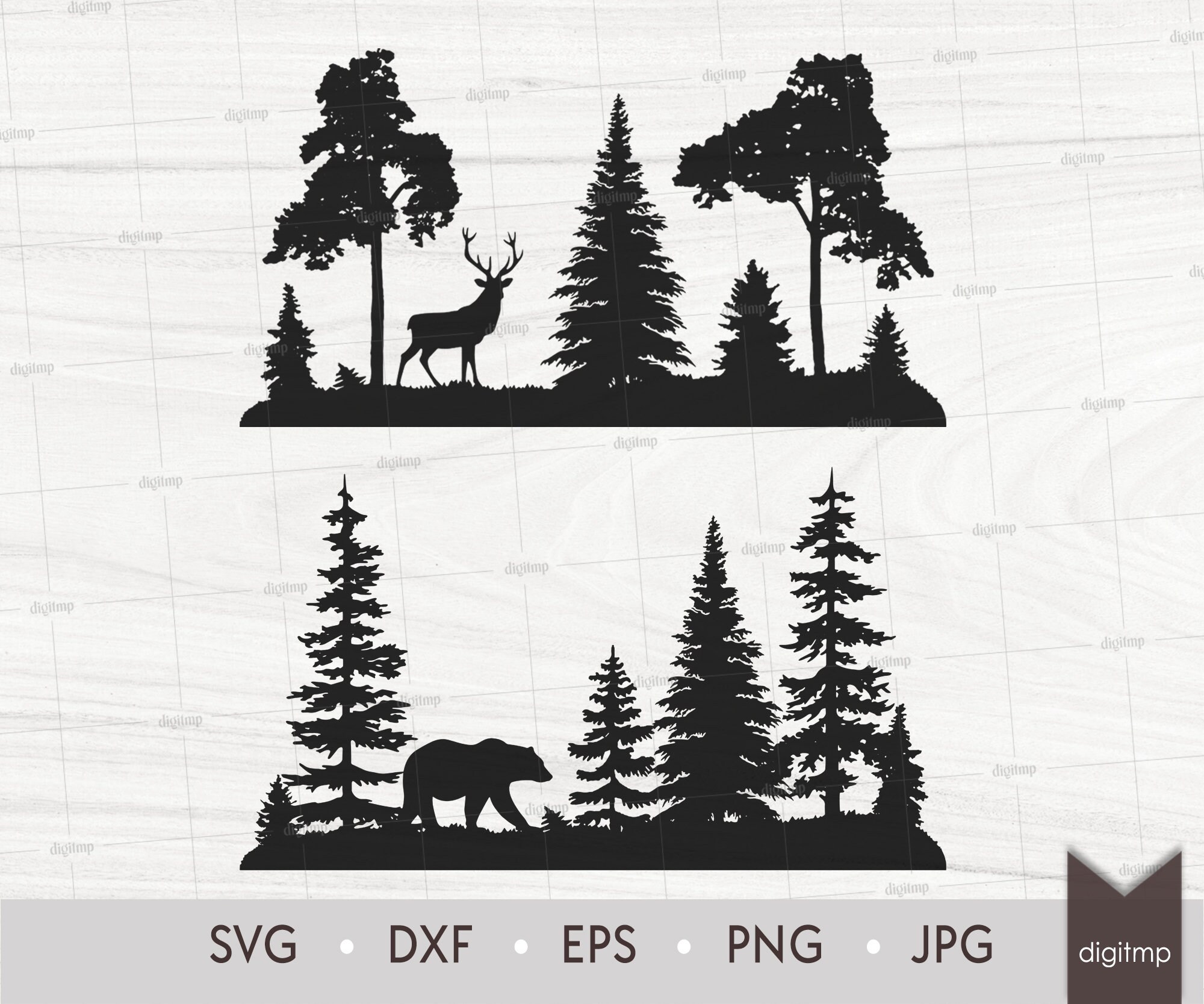 Walking Deer and Beer in Pine Fir Forest Scene. Laser Cut Template ...