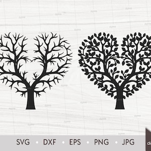 Grenigt lövhjärtat träd Twinni laserskuret mall: Trädscen (SVG, DXF, Clipart)