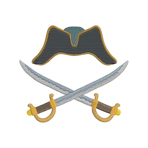Pirate Crossed Cutlass and Hat Embroidery Design: History Scene Machine Files