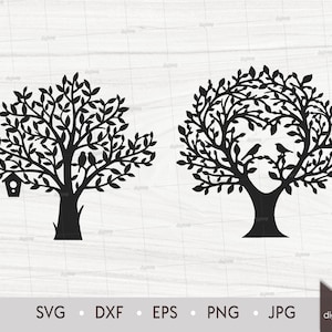 Albero con uccelli. Albero dell'amore. Albero con casetta per uccelli. Modello tagliato al laser. Alberi dell'albero della vita. File di silhouette SVG DXF. File digitale clipart