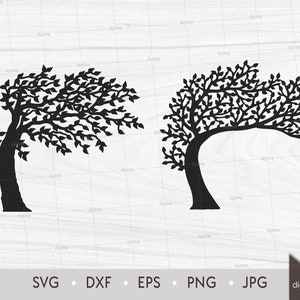 Wind Tree. Curve Tree. Tree with Leaves. Laser Cut Template. Tree of Life Trees. SVG DXF Silhouette files. Clipart Digital File