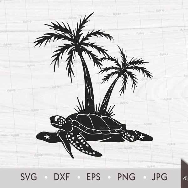 Palm Trees and Swimming Turtle at Sea Floor Scene. Laser Cut Template. Sea Scene. SVG files. Digital Clipart. Instant Download Digital File