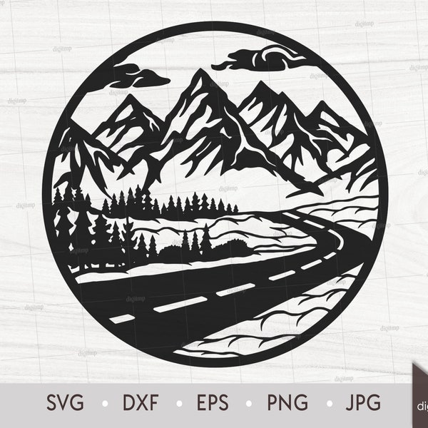 Road to Mountains via Forest Scene Twinni. Laser Cut Template. Nature Scene. SVG files. Digital Silhouette. Instant Download Digital File