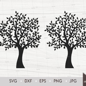 Albero di pere ramificato. Albero di mele ramificato e frondoso. Modello tagliato al laser. Alberi dell'albero della vita. File di silhouette SVG DXF. File digitale clipart