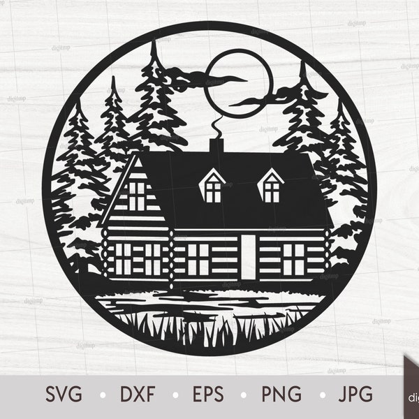 Wood Cabin in Forest at Night Scene. Laser Cut Template. Nature Scene. SVG files. Digital Clipart. Instant Download Digital File