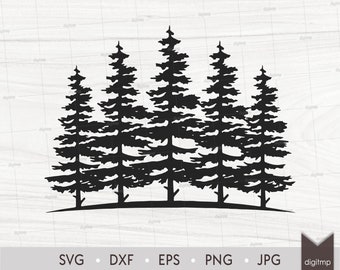Modèle découpé au laser de pins de la forêt à feuilles persistantes : scène de la nature (SVG, DXF, clipart)