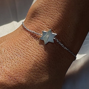 Bracelet MAGEN ISRAEL (Étoile de David) - Or massif 14 carats avec un diamant de laboratoire