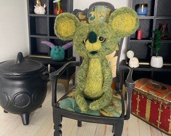 Needle Felted Green Articulated Teddy Bear