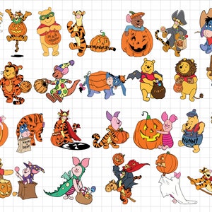 Ours et amis Halloween Svg, Pooh Halloween Svg, Halloween Costume Svg, Halloween Cut File, Boo Svg, Fichiers Png pour la sublimation Cricut