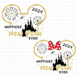 La plus heureuse nouvelle année de tous les temps Svg, Svg nouvel an 2024, château magique Nouvel an Svg, voyage en famille, voyage du nouvel an Svg, souris nouvel an Png fichiers Cricut