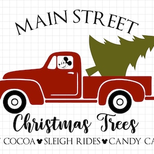 Árvores de Natal da Main Street Svg, Mouse Tree Farm Truck SVG, Magic Castle Christmas Svg, Arquivo de corte de Natal do Magic Kingdom, PNG, SVG