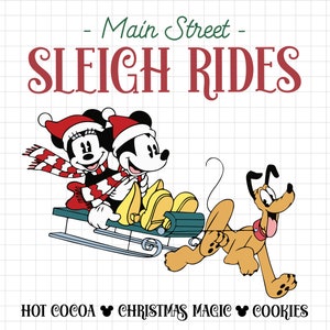 Main Street Sleigh Rides Svg Png, Christmas Squad Svg, Mouse Xmas, Christmas Mouse And Friends, Christmas Friends Png, Cricut Sublimation