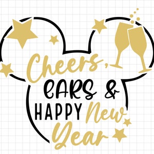 Cheers Ears Bonne année Svg, Nouvel An 2023 Svg, Magic Castle New Year Svg, Voyage en famille, Voyage du Nouvel An Svg, Souris Fichiers du Nouvel An Cricut