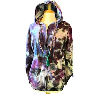 Tie Dye Zip Fleece Hoodie Sweatshirt Purple