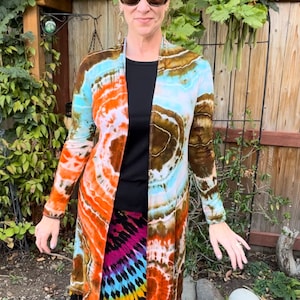 Spolverino cardigan in jersey leggero tie dye Colori autunnali