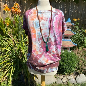 Tie Dye Cotton boat neck off shoulder tee tunic