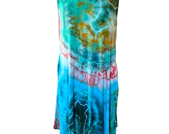Tie-dye mouwloze swing T-shirtjurk met zakken