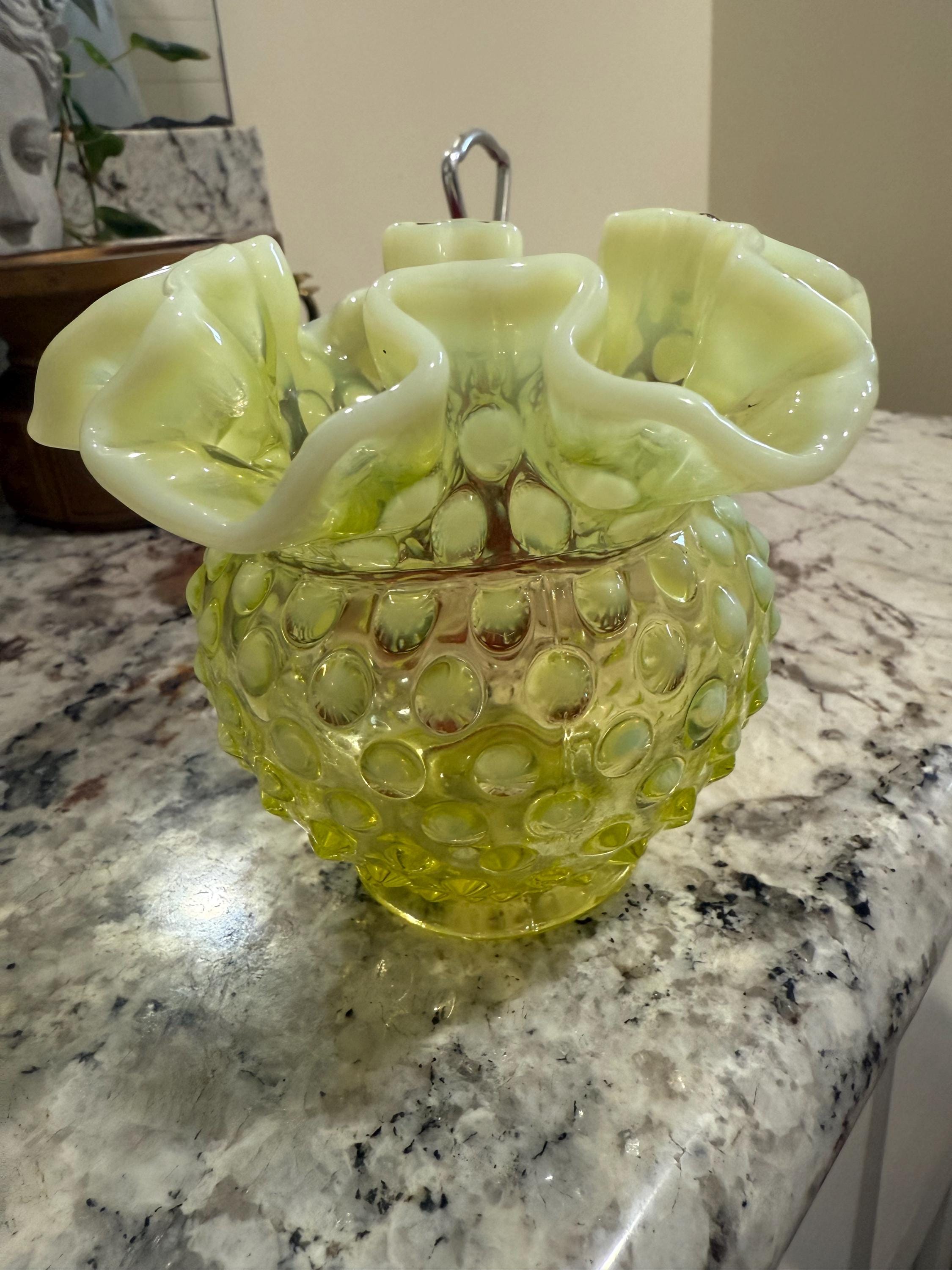 Fenton Vaseline Hobnail Vase - Etsy