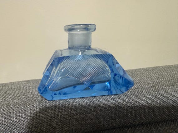 Art Deco Lead Crystal Baby Blue Bottle