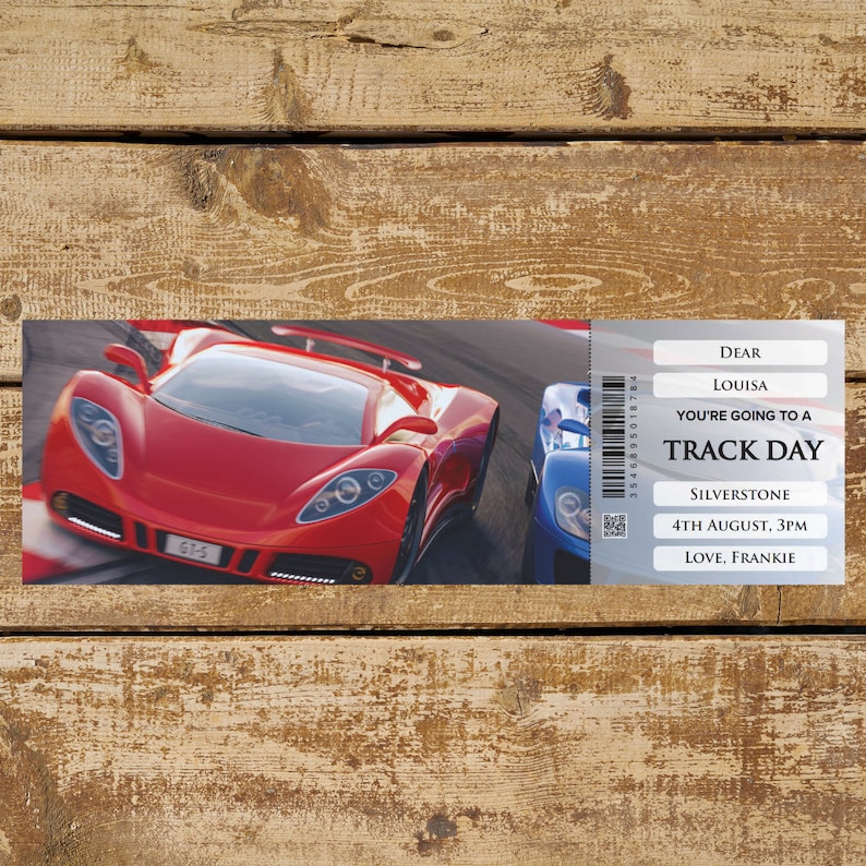 Personalised Printable RACE TRACK DAY Gift Ticket. Instant Pdf Digital ...