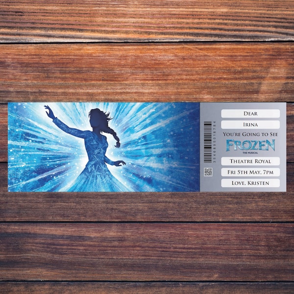 Personalised printable FROZEN the musical gift ticket. Instant PDF digital download. Great surprise gift, souvenir or keepsake