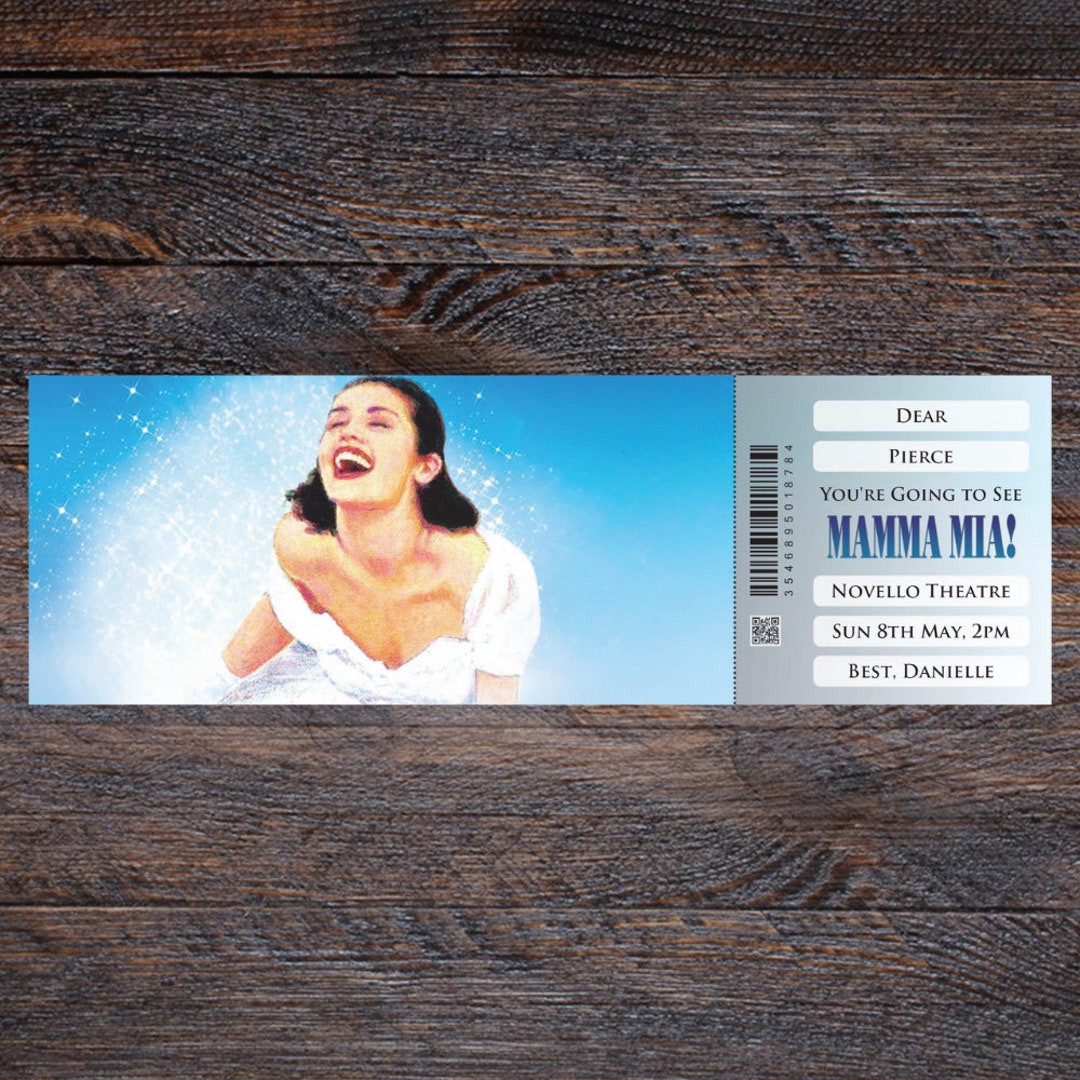 Personalised Printable MAMMA MIA Gift Ticket. Instant PDF Digital ...