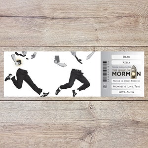 Personalised printable BOOK of MORMON gift ticket. Instant PDF digital download. Great surprise gift, souvenir or keepsake