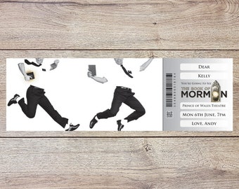 Personalised printable BOOK of MORMON gift ticket. Instant PDF digital download. Great surprise gift, souvenir or keepsake