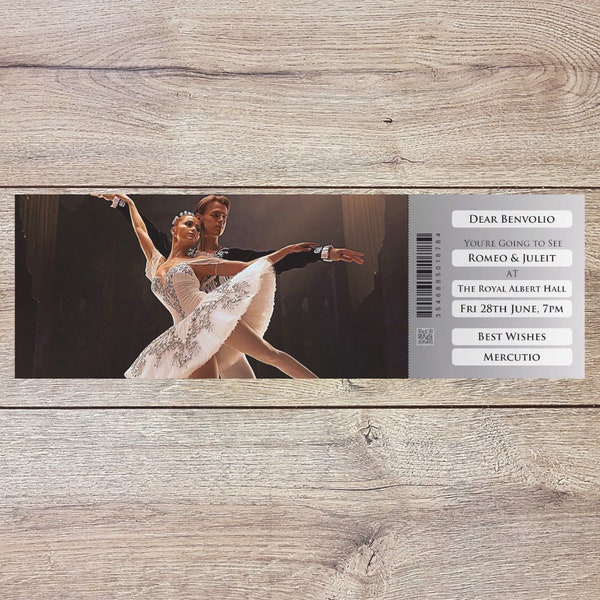 Personalised printable BALLET gift ticket. Instant PDF digital download. Great surprise gift, souvenir or keepsake