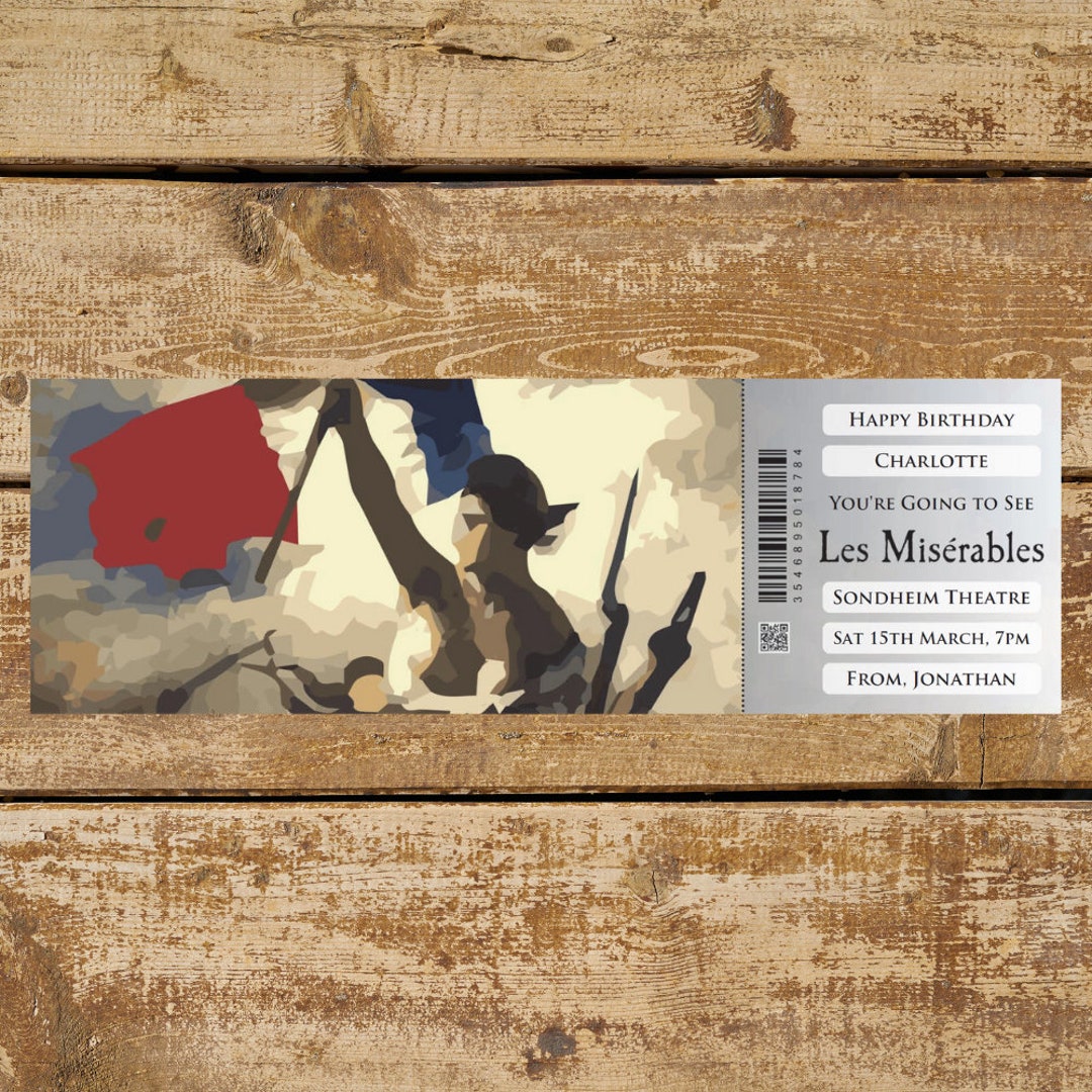Personalised Printable LES MISERABLES Gift Ticket. Instant PDF Digital ...