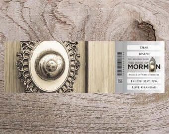 Personalised printable BOOK of MORMON gift ticket. Instant PDF digital download. Great surprise gift, souvenir or keepsake
