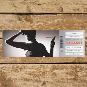 Personalised printable CABARET musical gift ticket. Instant PDF digital download. Great surprise gift, souvenir or keepsake