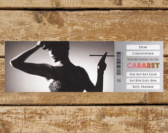 Personalised printable CABARET musical gift ticket. Instant PDF digital download. Great surprise gift, souvenir or keepsake
