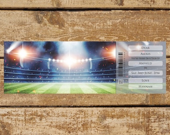 Boleto de regalo personalizado e imprimible para el STADIUM TOUR DE FÚTBOL. Descarga digital instantánea en pdf. Gran regalo sorpresa, souvenir o recuerdo.