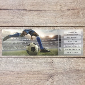 Bilhete de presente personalizado para impressão do JOGO DE FUTEBOL (futebol). Download digital instantâneo de PDF. Grande presente surpresa, lembrança ou lembrança