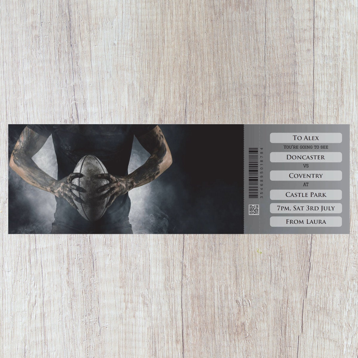 Personalised printable RUGBY game match gift ticket. Instant PDF digital download. Great surprise gift, souvenir or keepsake