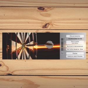 Personalisierte druckbare Geschenkkarte für eine Darts-Veranstaltung. Sofortiger digitaler PDF-Download. Tolles Überraschungsgeschenk, Mitbringsel oder Andenken