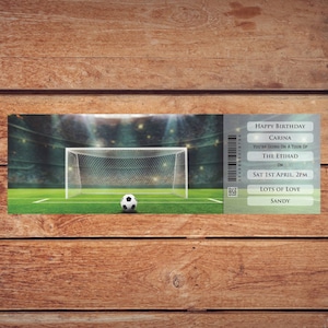 Biglietto regalo personalizzato stampabile FOOTBALL (calcio) STADIUM TOUR. Download digitale pdf istantaneo. Ottimo regalo a sorpresa, souvenir o ricordo
