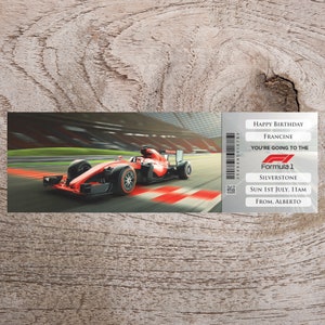Billet-cadeau FORMULE 1 imprimable personnalisé. Téléchargement numérique instantané au format PDF. Super cadeau surprise, souvenir ou souvenir