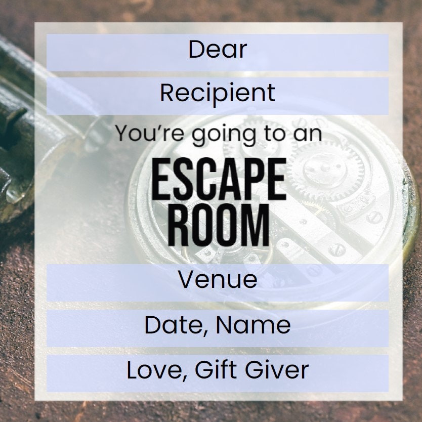 Printable ESCAPE ROOM Gift Ticket. Instant PDF Digital - Etsy UK