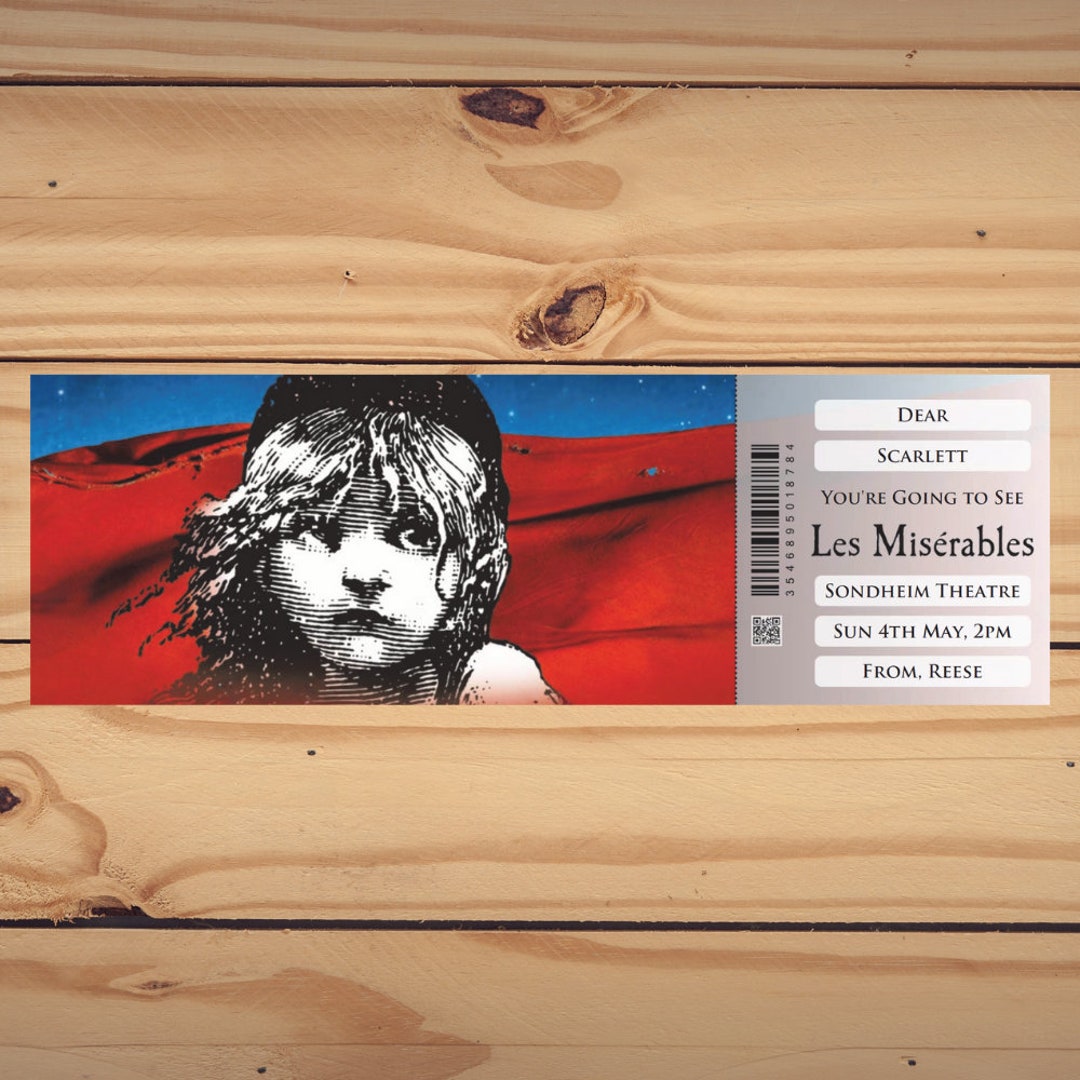Personalised Printable LES MISERABLES Gift Ticket. Instant PDF Digital ...