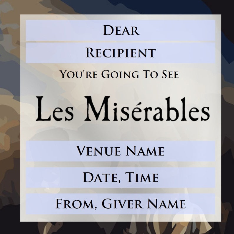 Printable LES MISERABLES Gift Ticket. Instant PDF Digital Download ...